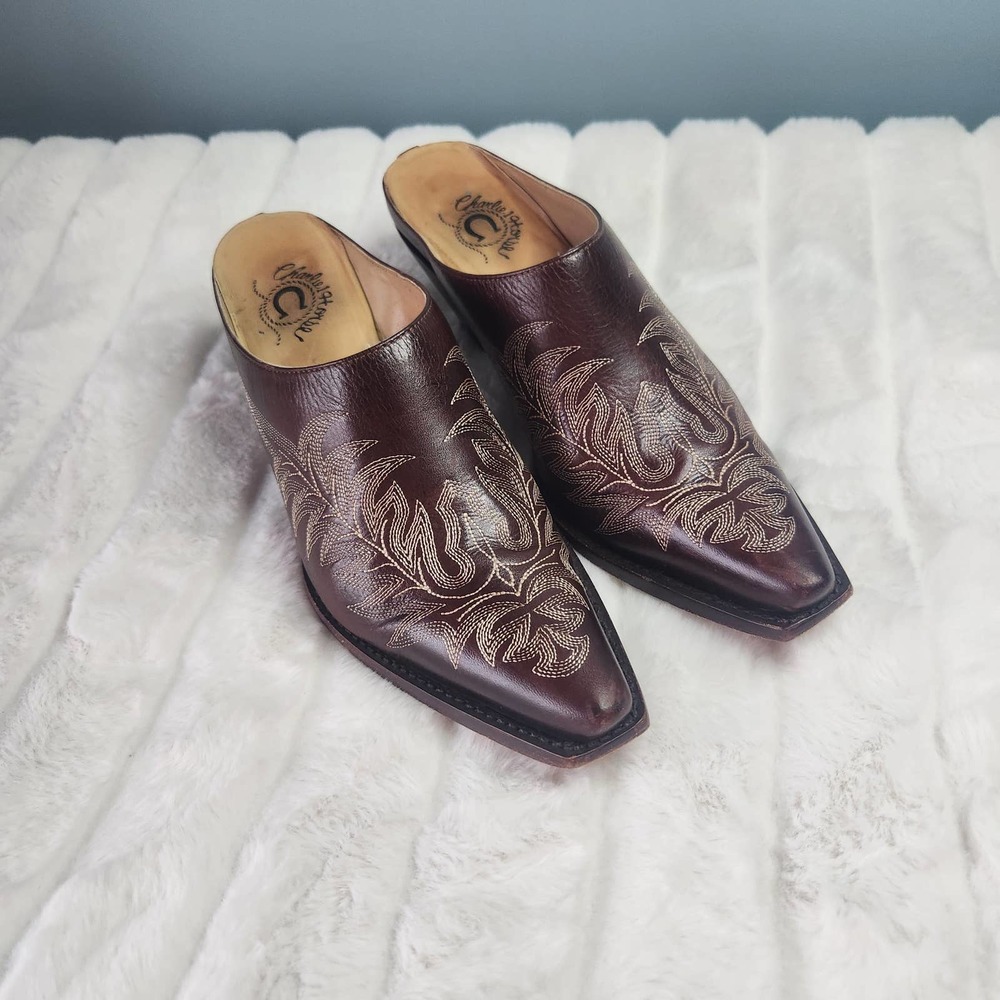 CHARLIE 1 HORSE Brown Mules with embroidery - Size 7.5 B